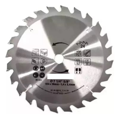 Disco De Carburo De Tungsteno 184Mm X 16Mm 24 Dientes Para Sierra Circular
